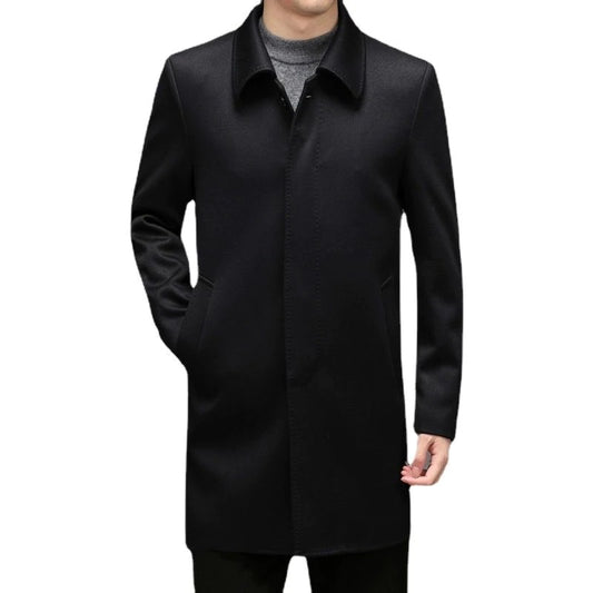 Men's Solid Turn Down Collar Long Coat