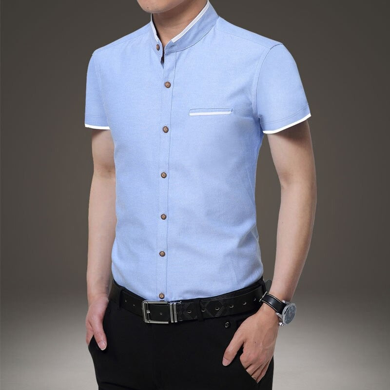 Men's Short Sleeve Patchwork Mandarin Collar Shirts