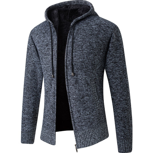 Men's Hooded Collar Fleece Warm Cardigan