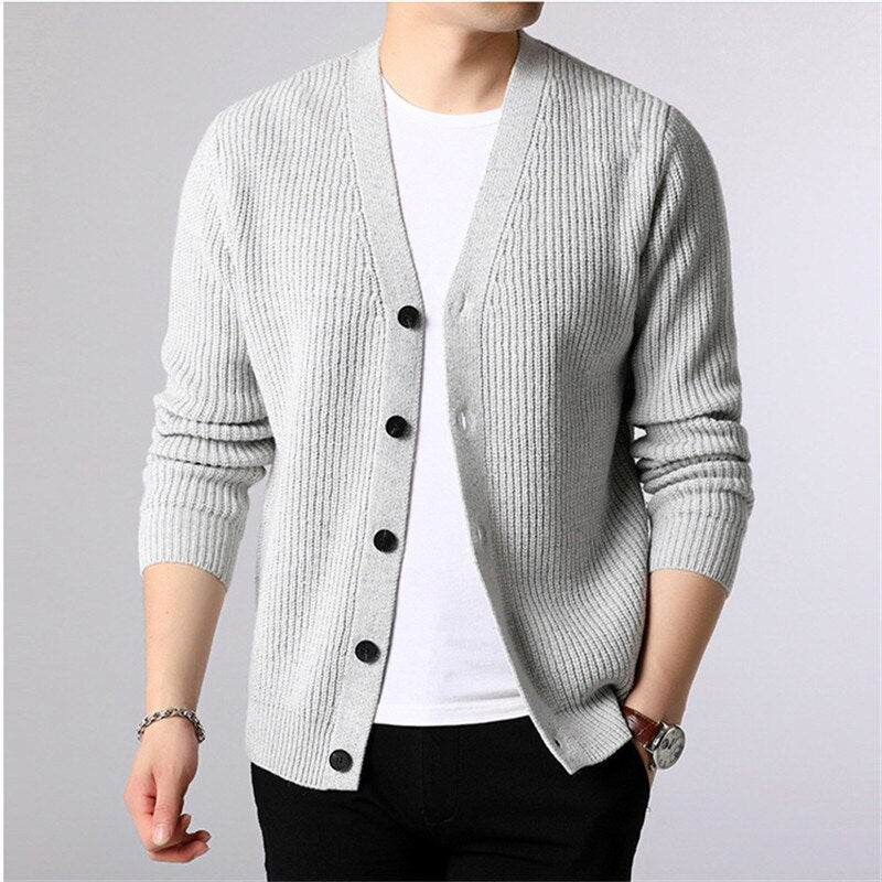 Men's Solid Single Breasted Knitted Cardigan