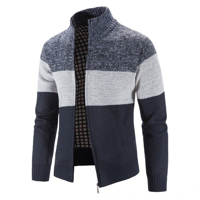 Men's Stand Collar Patchwork Zipper Cardigan