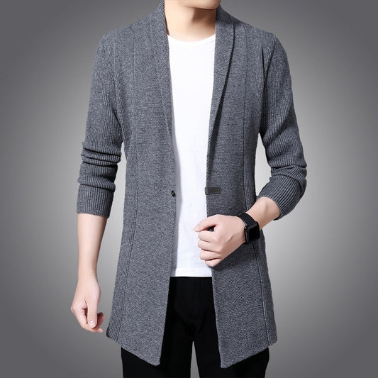 Men's Solid Long Cardigan Jacket