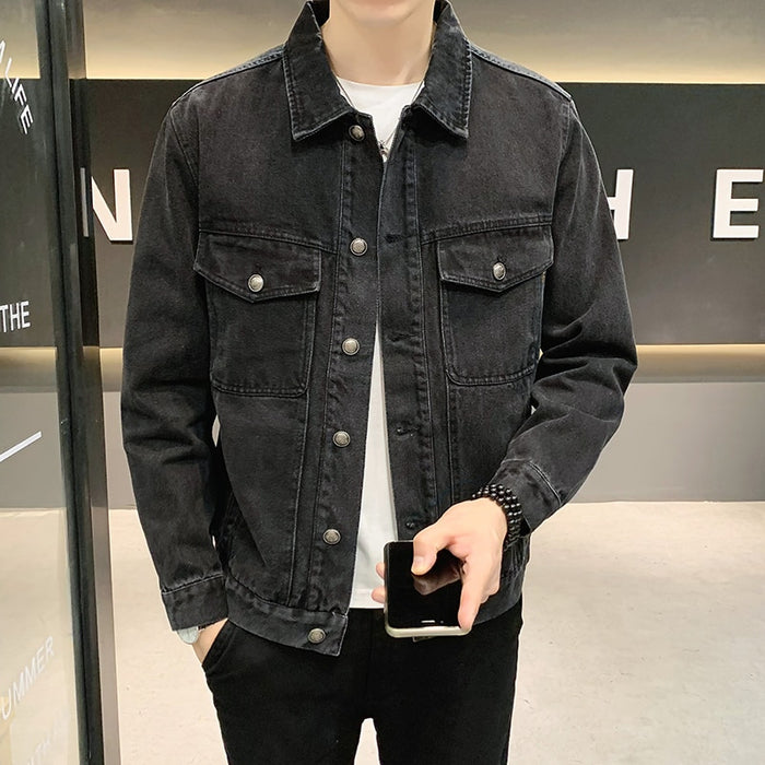 Men's Vintage Black Grey Denim Jacket