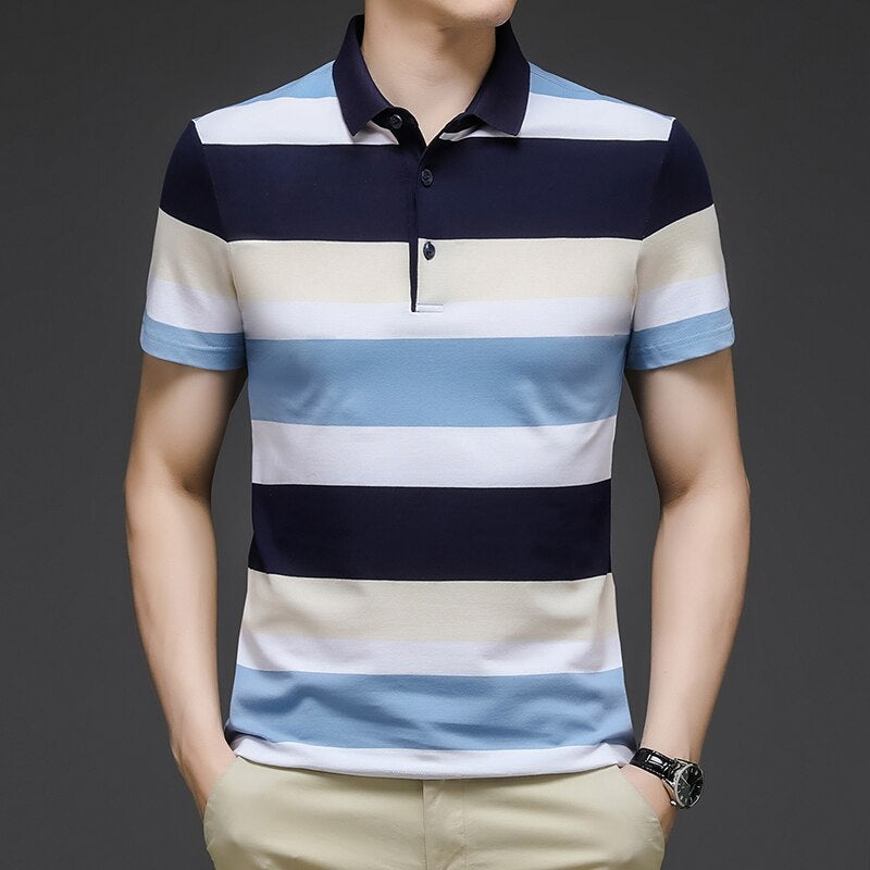 Men's Casual Striped Turn Down T-Shirt