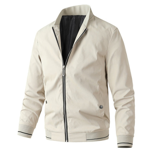 Men's Casual Solid Stand Collar Zipper Jacket