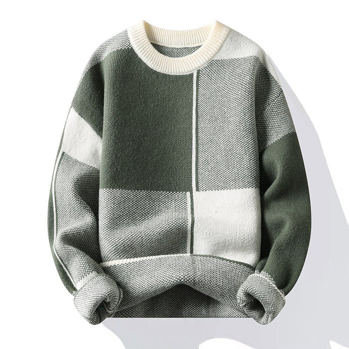Men's Patchwork Turtleneck Knitted Pullover