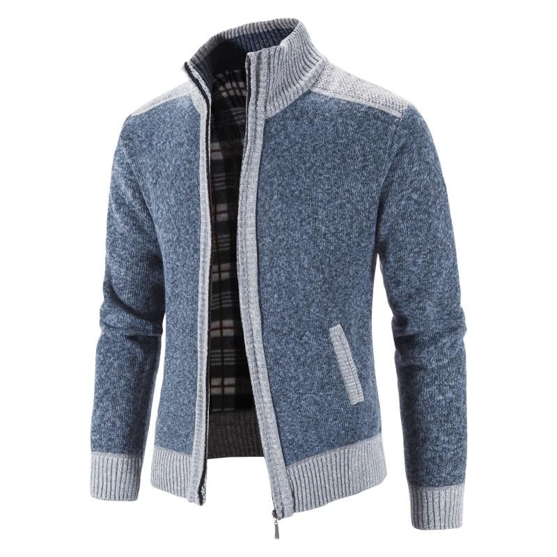 Men's Patchwork Stand Collar Cardigan