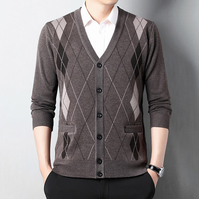 Men's V Neck Knitted Cardigan