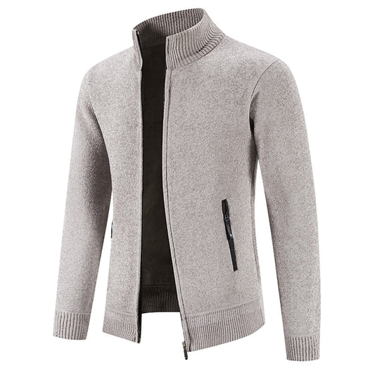 Men's Solid Pocketed Zipper Cardigan Jacket