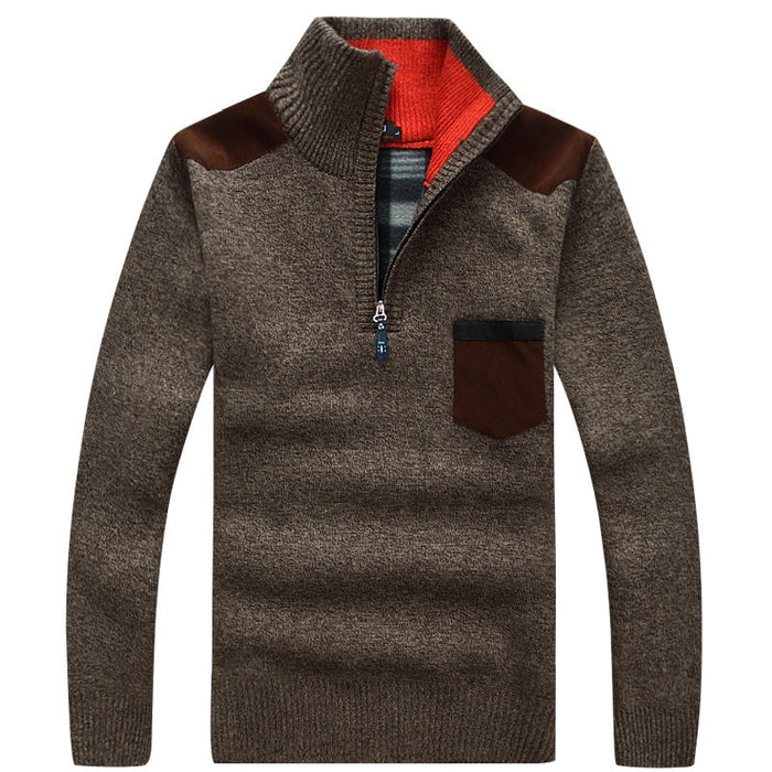 Men's Knitted Standing Collar Pullover Sweater