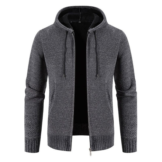 Men's Solid Zipper Hooded Cardigan