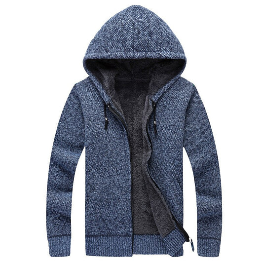 Men's Solid Drawstring Hooded Cardigan Jacket