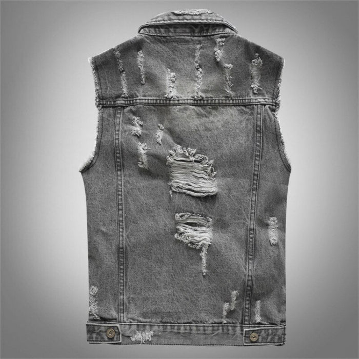 Men's Solid Gray Denim Vest Jacket