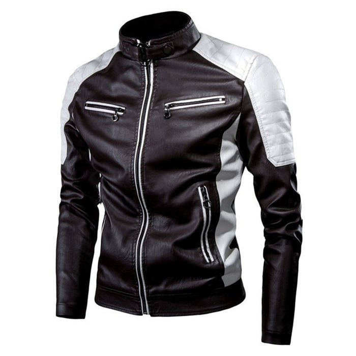 Men's Casual Stand Collar Leather Jacket