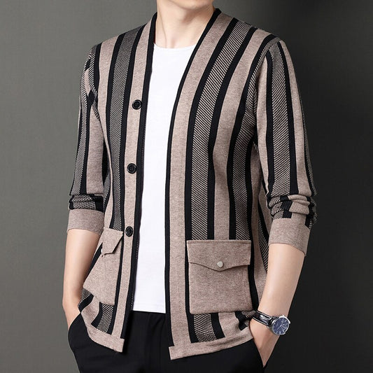 Men's Casual Striped Cardigan Sweater