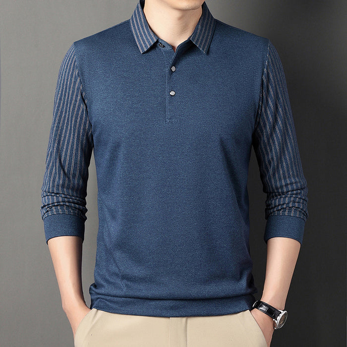 Men's Patchwork Casual Striped Polo Shirt