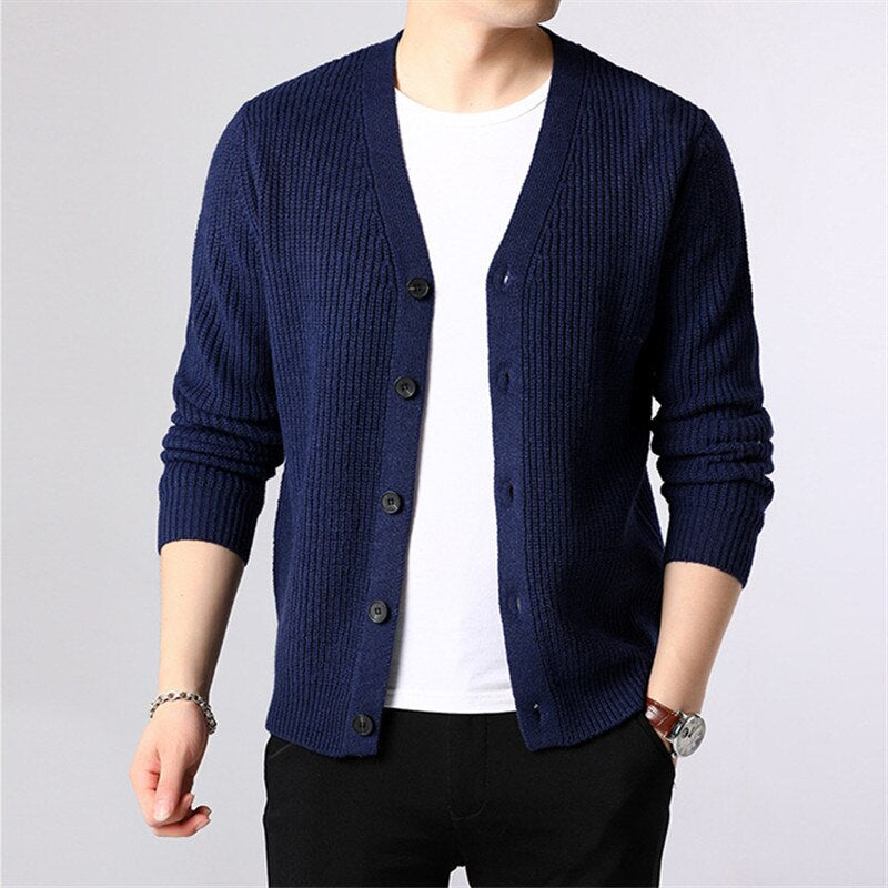 Men's Solid Single Breasted Knitted Cardigan