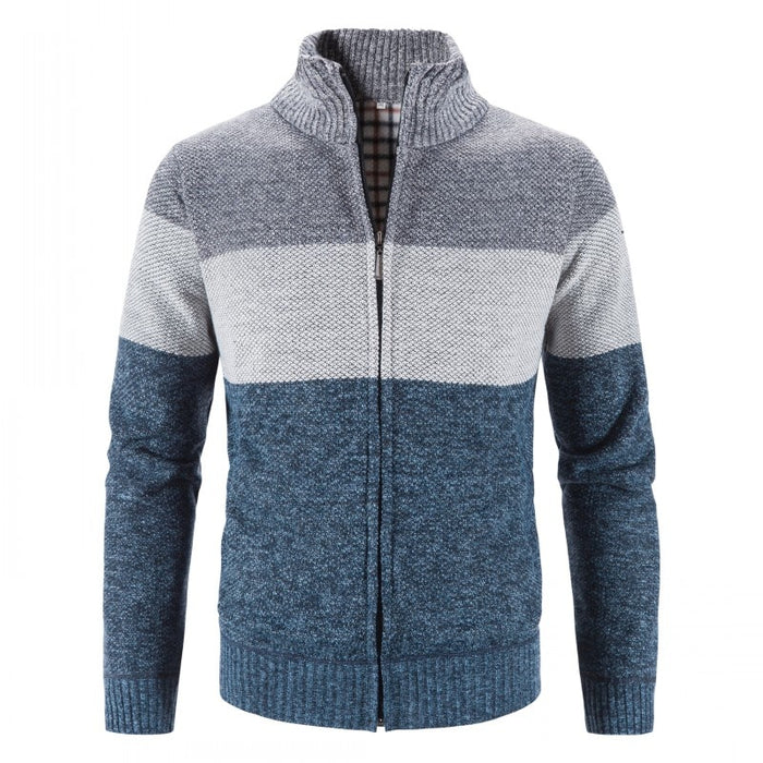 Men's Stand Collar Patchwork Zipper Cardigan