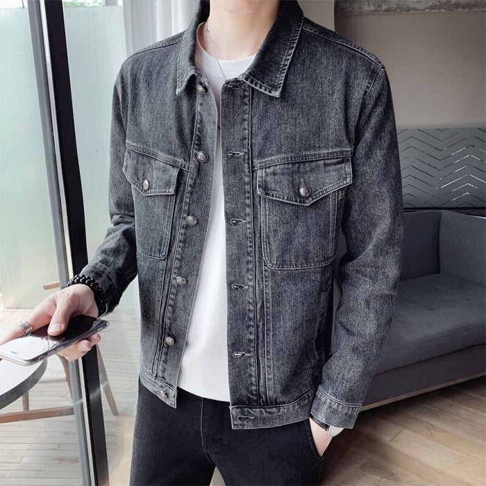 Men's Vintage Black Grey Denim Jacket