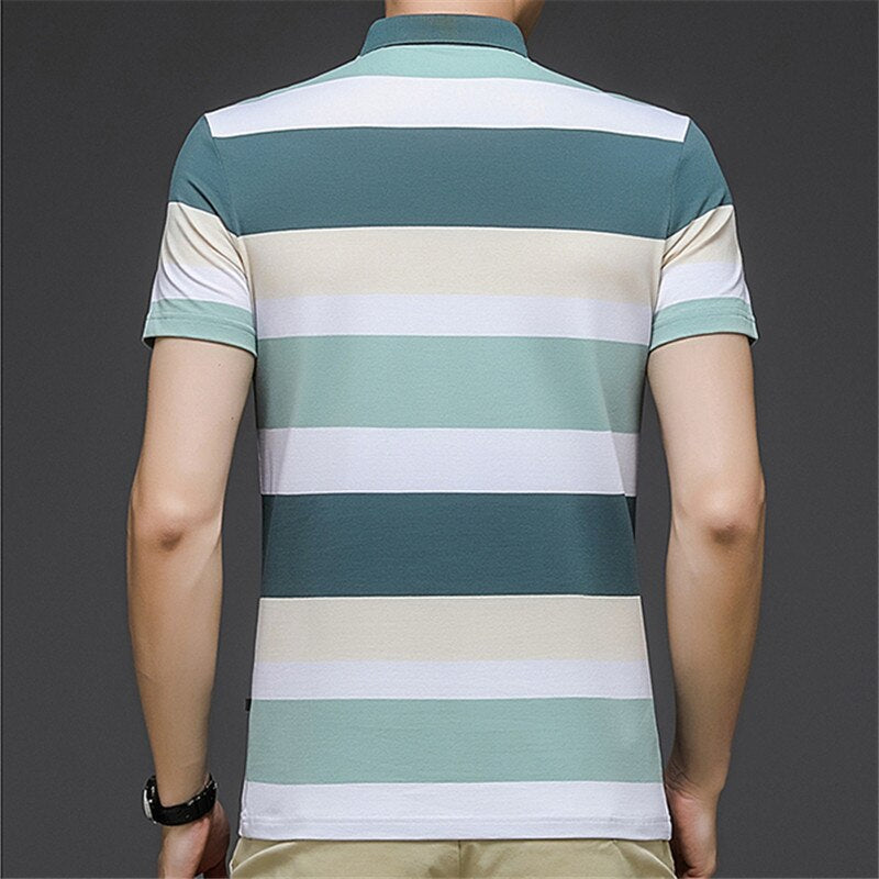 Men's Casual Striped Turn Down T-Shirt