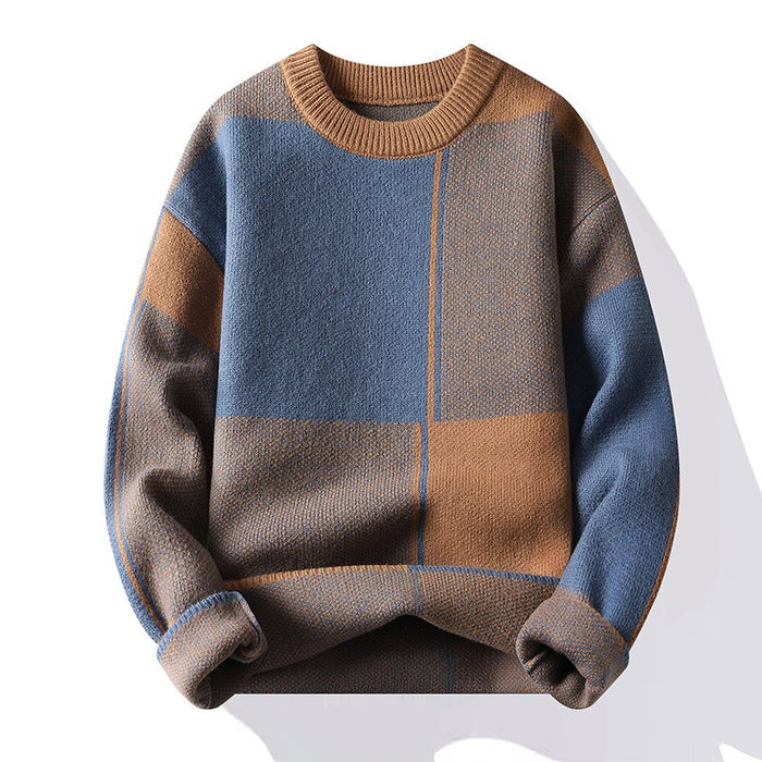 Men's Patchwork Turtleneck Knitted Pullover