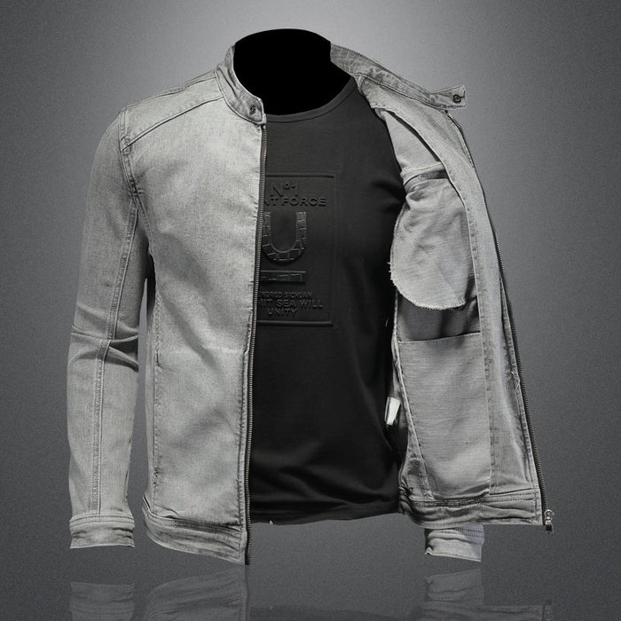 Men's Casual Cotton Stand Collar Denim Jacket
