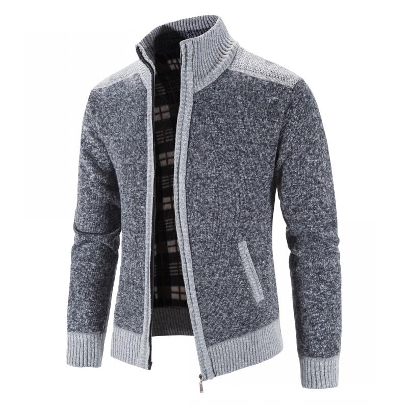 Men's Patchwork Stand Collar Cardigan