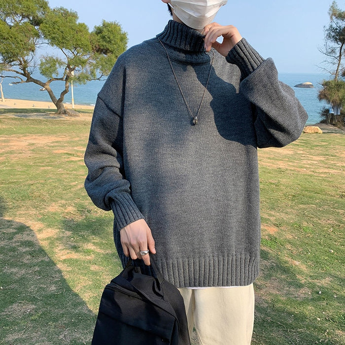 Men's Solid Loose Knitted Pullover