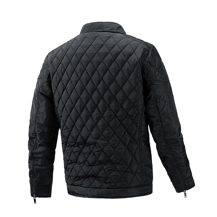 Men's Solid Gridded Stand Collar Jacket