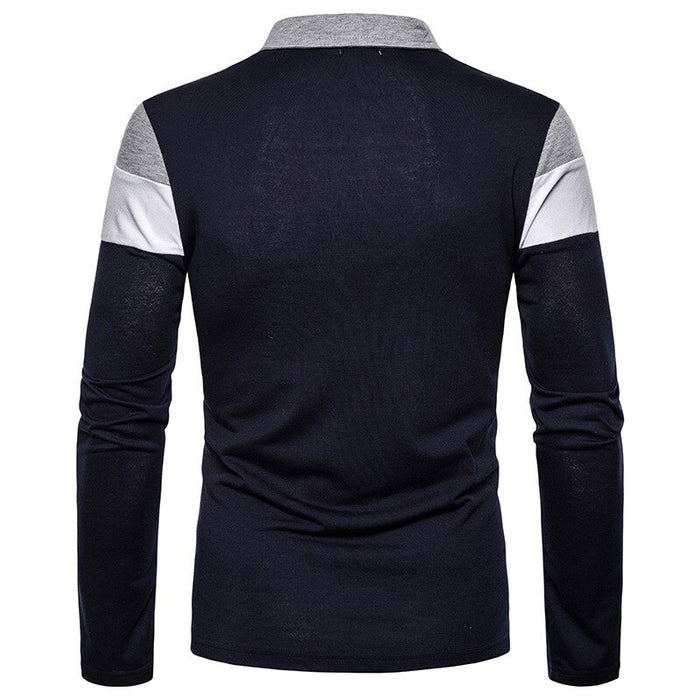 Men's Stripe Long Sleeve Polo T-Shirt