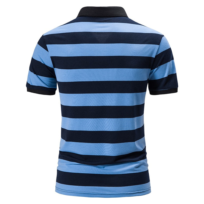 Stripe Polo Turn Down T-Shirt For Men