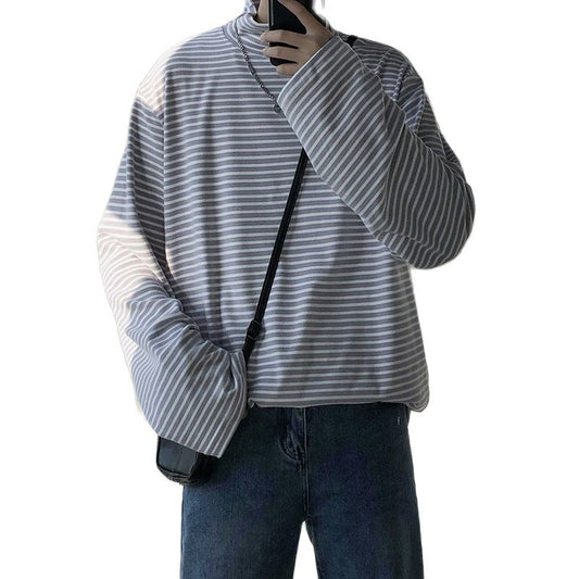 Men's High Neck Striped T-Shirt