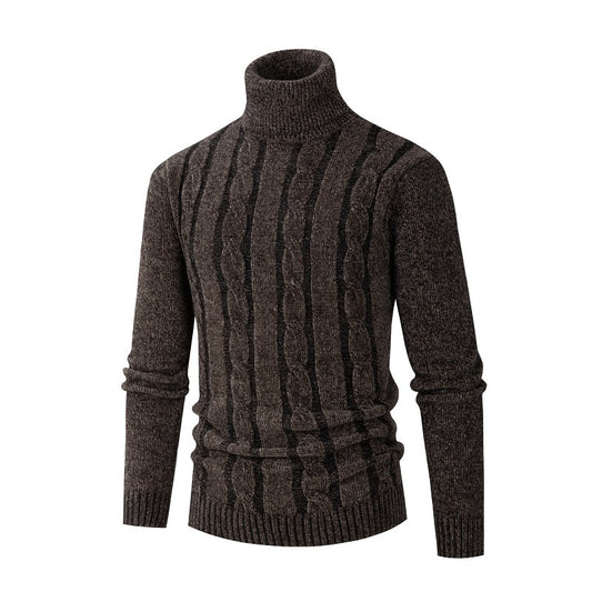 Men's Solid Knitted Turtleneck Pullover Sweater