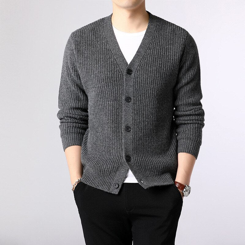 Men's Solid Single Breasted Knitted Cardigan