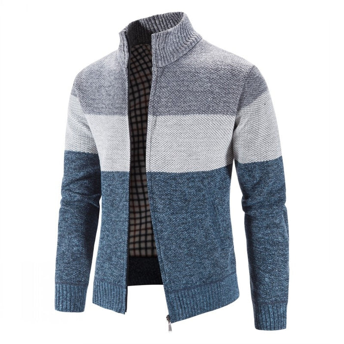Men's Stand Collar Patchwork Zipper Cardigan