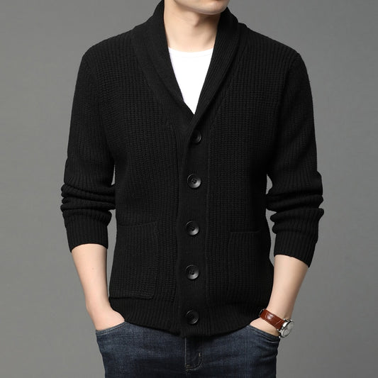 Men's Solid Buttoned Knitted Cardigan Jacket