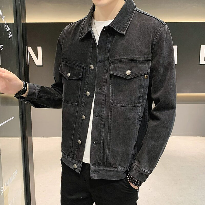 Men's Vintage Black Grey Denim Jacket