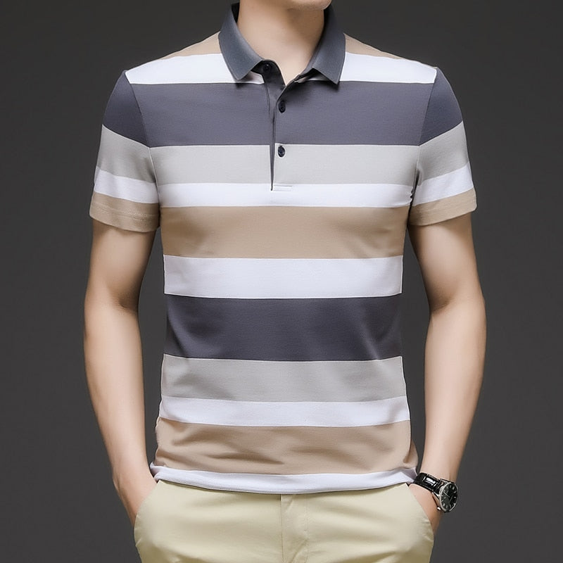 Men's Casual Striped Turn Down T-Shirt