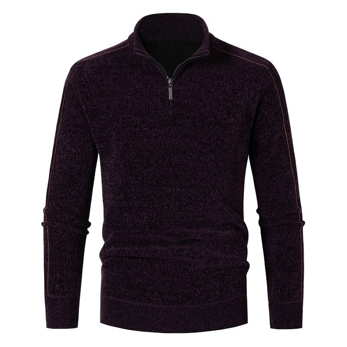 Solid Knitted Mock Neck Zipper For Men