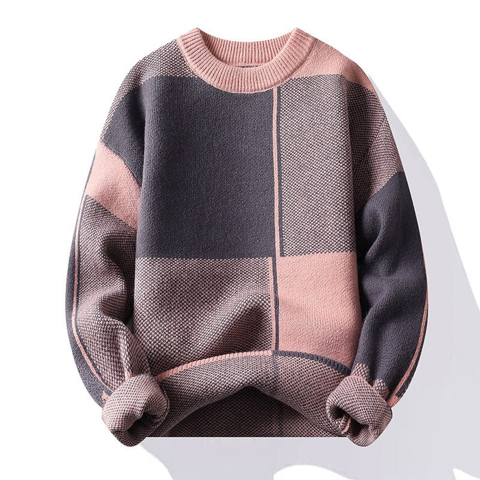 Men's Patchwork Turtleneck Knitted Pullover