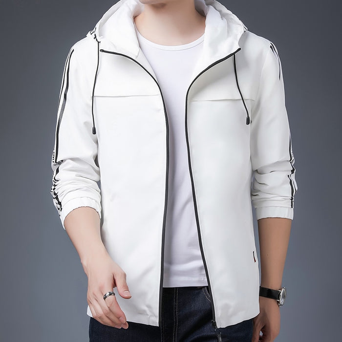 Men's Solid Hooded Drawstring Jacket