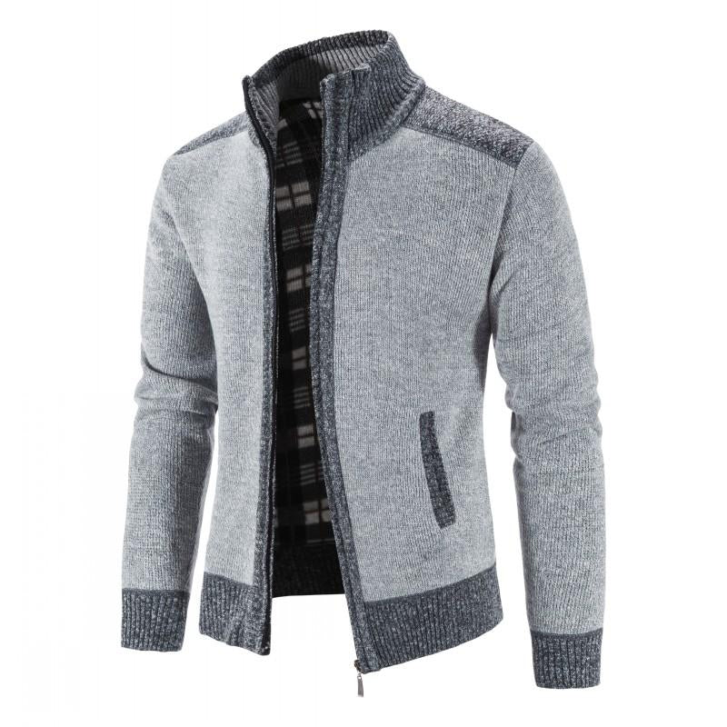 Men's Patchwork Stand Collar Cardigan