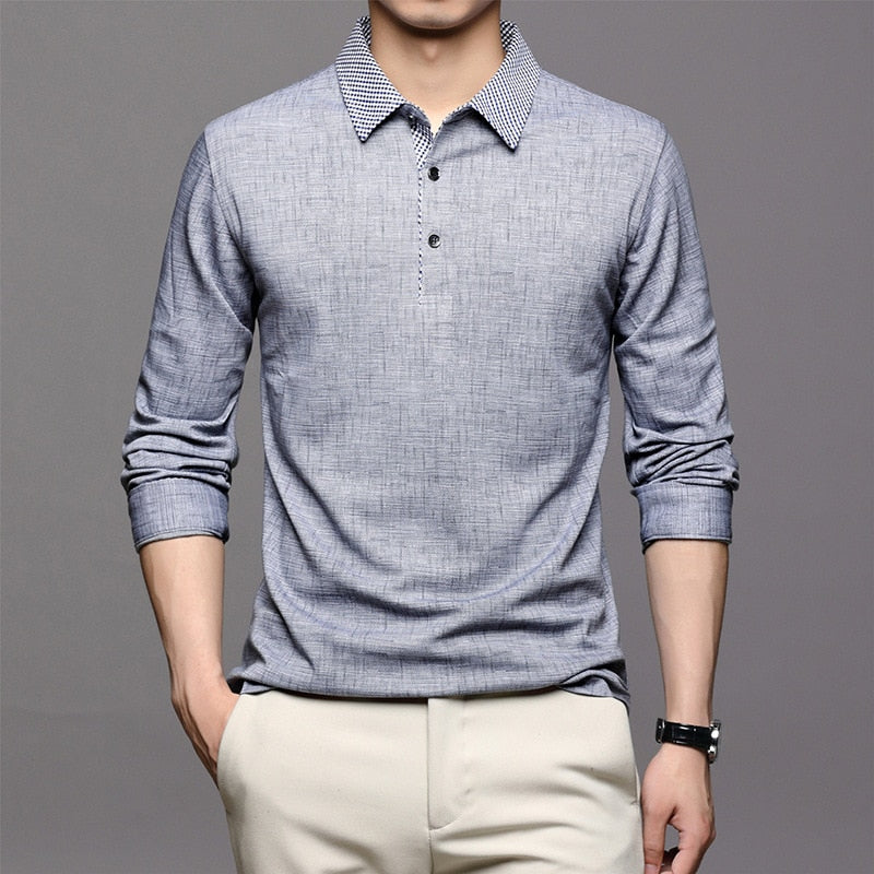 Men's Gray Breathable Long Sleeve Polo Shirt