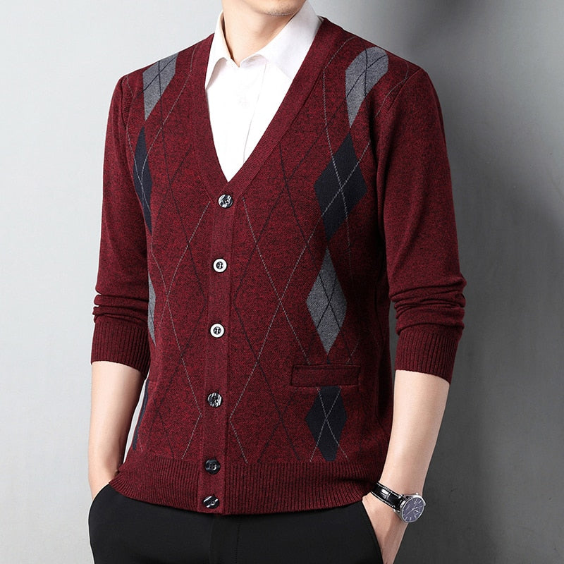 Men's V Neck Knitted Cardigan