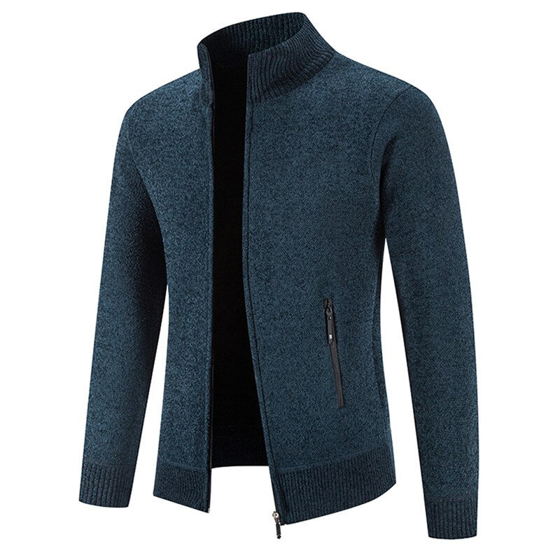 Men's Solid Pocketed Zipper Cardigan Jacket