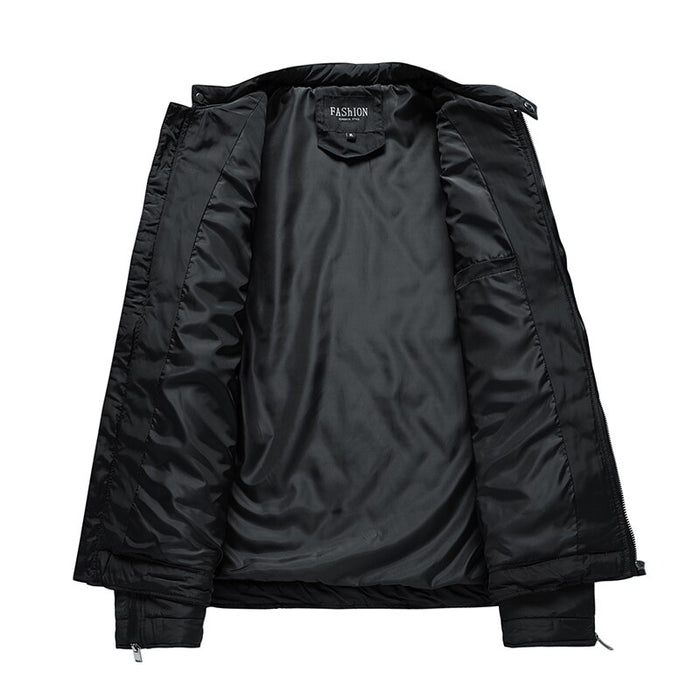 Men's Solid Gridded Stand Collar Jacket