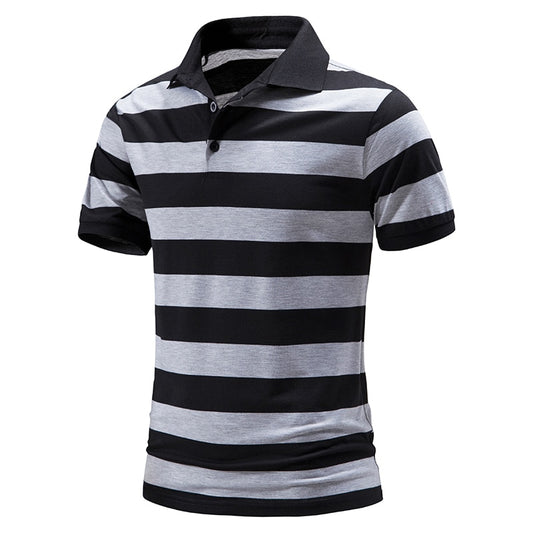 Stripe Polo Turn Down T-Shirt For Men