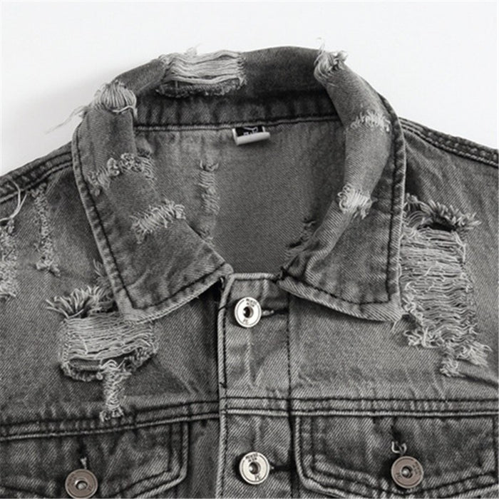 Men's Solid Gray Denim Vest Jacket