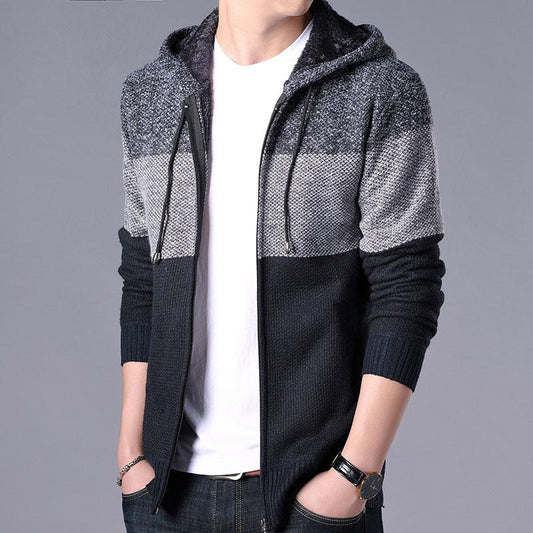 Men's Zipper Striped Hooded Cardigan