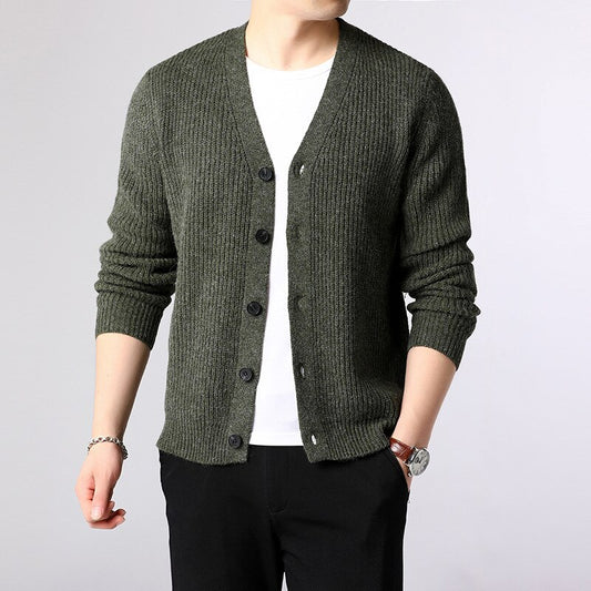 Men's Solid Single Breasted Knitted Cardigan